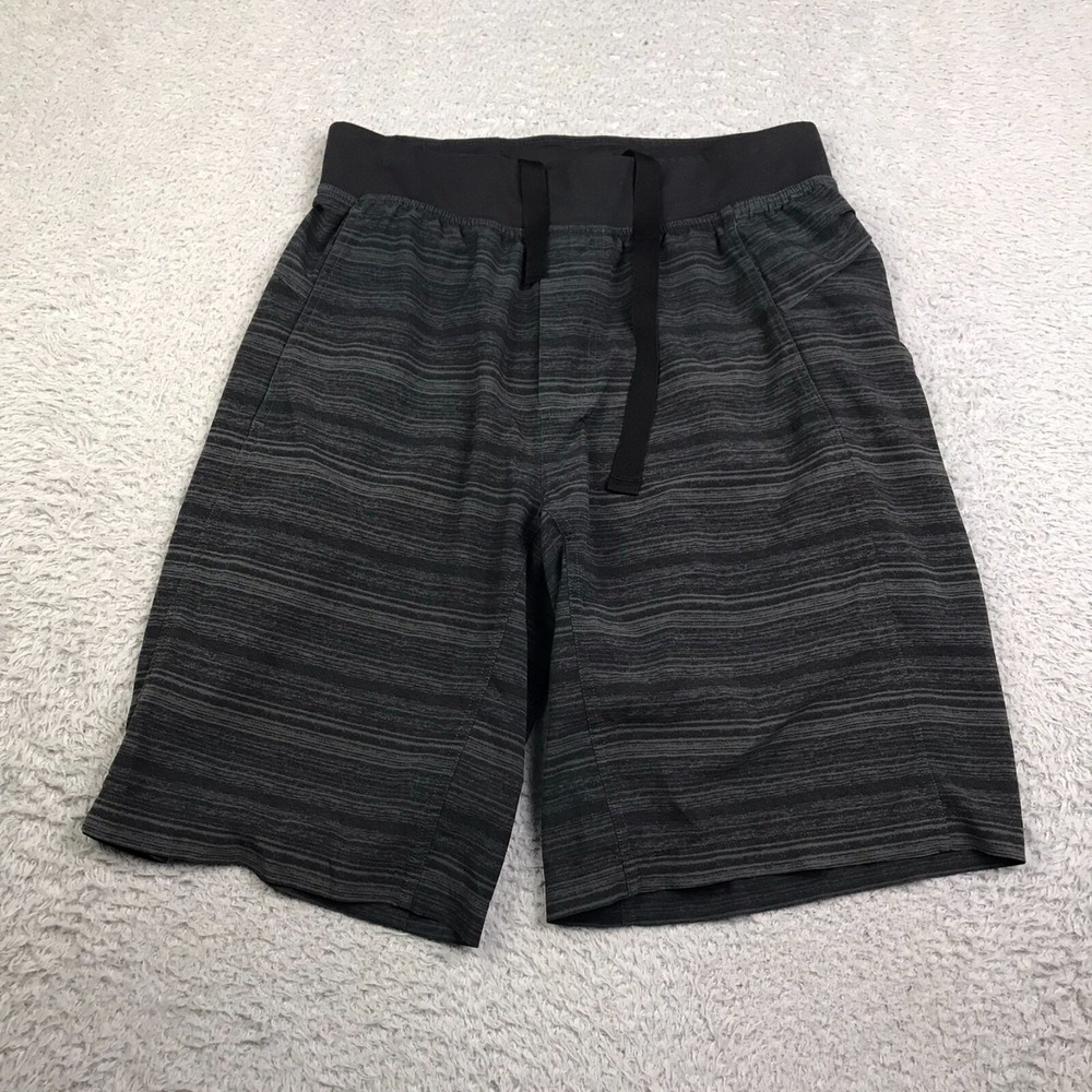 Lululemon Shorts Mens M Black Striped 10" Athletic‎ Drawstring Running Gym Train